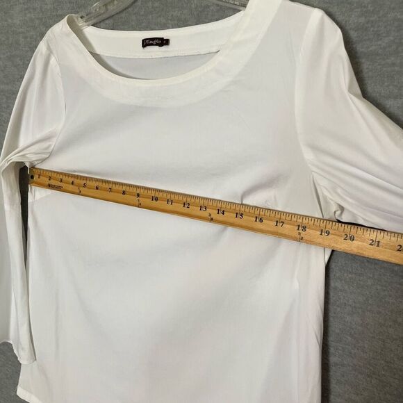 J McLaughlin Flared Sleeve White Blouse Size M Wide Neck Old Money Career Resort - Picture 5 of 10